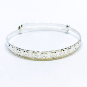 Silver Flower Design Newborn Bangle Bracelet